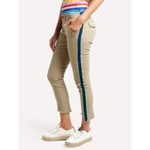 Pam & Gela Uniform Sage Green Side Stripe Mid Rise Cut Off Cropped Stretch Pant